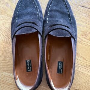 A. Testoni Black Leather Loafers Sleek Slip-On Design